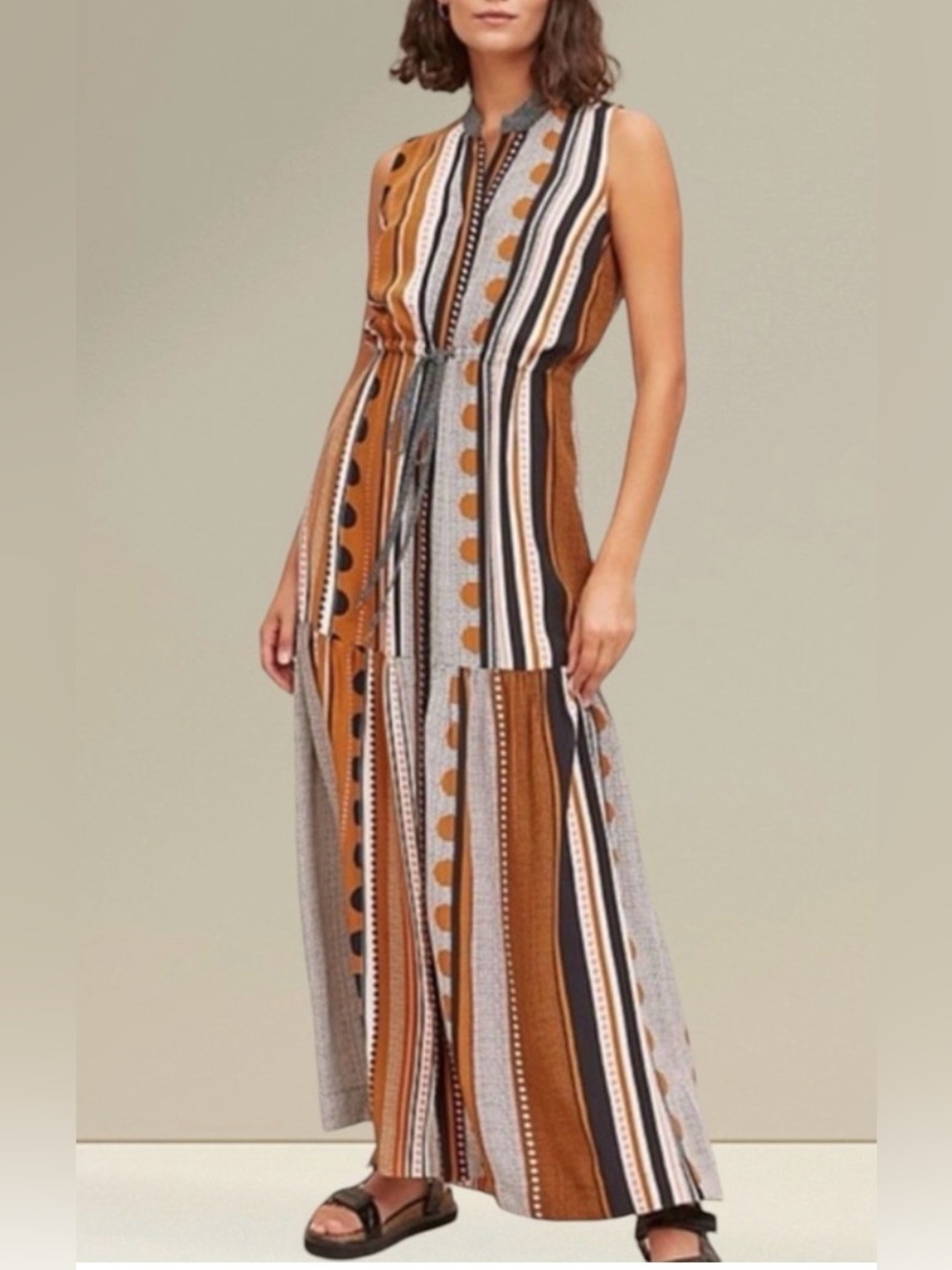 Anthropologie - Maeve Alondra Sleeveless Tiered Button Down Maxi Dress Size 6 P